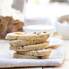 Biscotti  with dried cranberries and coffee