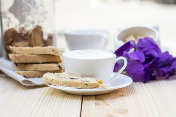 Biscotti and coffee with dried cranberries