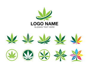 marijuana cannabis icon logo set - obrazy, fototapety, plakaty