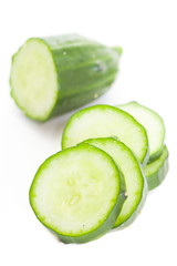 Fresh cucumber slice isolated on white background