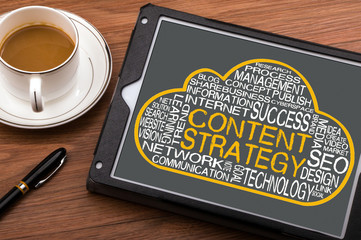 content strategy word cloud on tablet pc