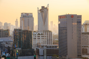 Fototapeta na wymiar Bangkok Cityscape, Business district with high building at sunset time (Bangkok, Thailand)