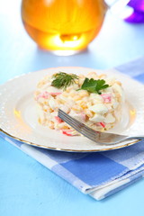Salad from crab sticks with corn