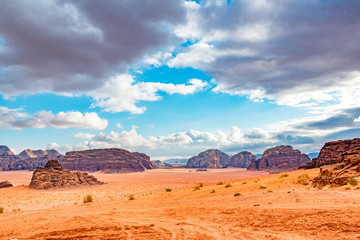 Fototapeta na wymiar Jordanian desert in Wadi Rum, Jordan.
