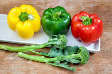 broccoli and bell pepper fresh green red and yellow