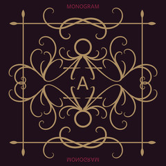 Set of monogram letter retro vintage badges, ribbons and labels