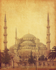 The Sultan Ahmed Mosque (Blue Mosque) is a historic mosque in Istanbul, Turkey. Added paper texture.