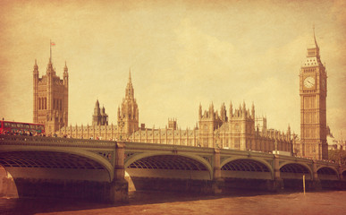 Fototapeta na wymiar The Palace of Westminster, London, UK. Added paper texture.