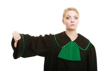 woman lawyer thumb down hand sign
