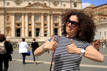 Young lady in striped dress at the Vatican