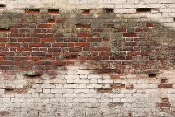 Old Broken Rough Red White Brick Wall Background