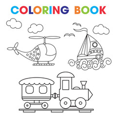 Coloring Book or Page Cartoon Vector Illustration Set of Black