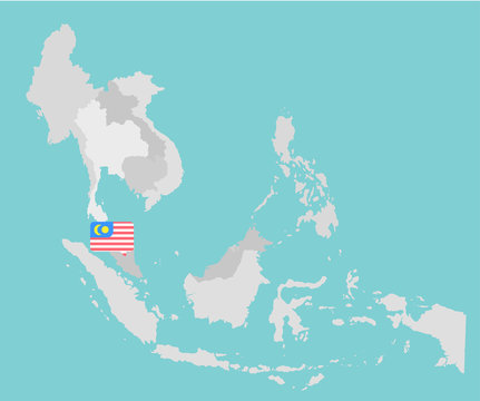 Asian map with point flags flat design vector