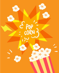 flat yellow popcorn on color background illustration vector