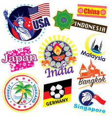 World country travel landmark icon set