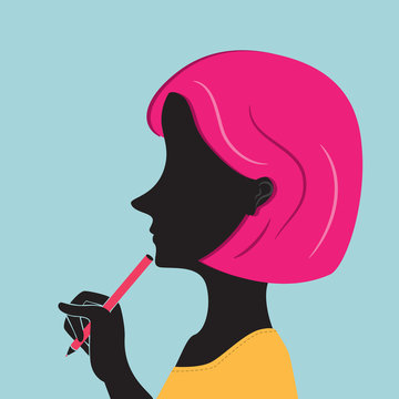 recommend clip art: office woman with trendy hair holding pen