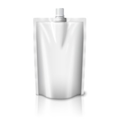 Blank realistic plastic pouch with cap, isolated on white