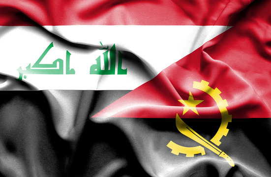 Waving flag of Angola and Iraq
