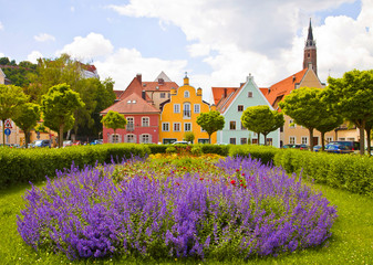 Obraz na płótnie Canvas Germany, Springtime in Landshut, Bavarian town near Munich. Landshut was founded on 1204 and its colorful houses maintain a peculiar Renaissance architecture.