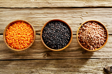 Bowls of assorted dried lentils