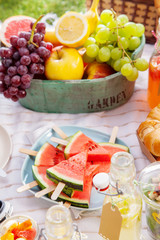 Fresh healthy tropical fruit on a picnic blanket