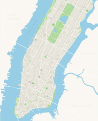 Naklejka premium New York Map - Lower and Mid Manhattan. Highly detailed vector map.It's includes: - all streets - parks - names of subdistricts - points of interests - labels - neighborhoods