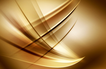 Brown Gold Light Abstract Waves Background - obrazy, fototapety, plakaty