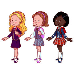 Three cute girls in school uniform.
