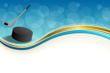 Naklejka premium Background abstract hockey blue ice puck gold yellow ribbon frame illustration vector