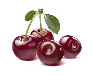 Four wild cherries isolated on white background