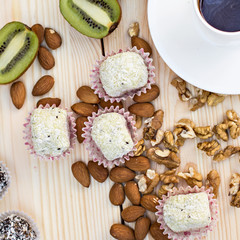 Homemade candy with coconut powder