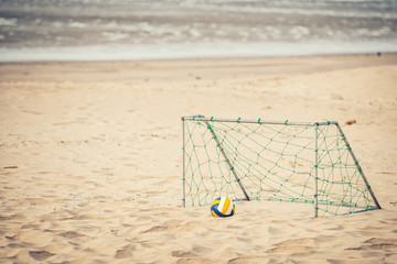 soccer goal  on the white sand beach at Island,Thailand