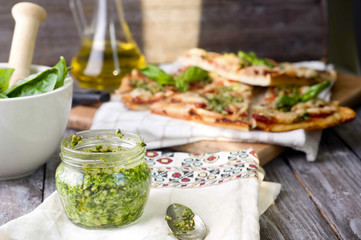  pesto and goat cheese pizza