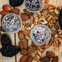 Homemade candy with coconut powder