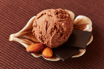 Chocolate ice cream with almonds