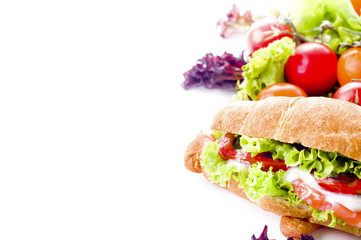 Croissant sandwich with salted salmon on plate,