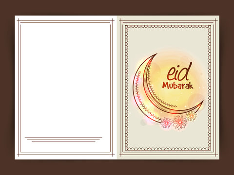 Shiny floral decorated greeting card for Eid Mubarak celebration