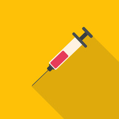 Syringe flat icon with long shadow. Vector Illustration