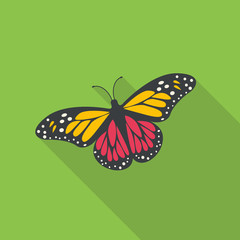 Colors butterfly flat icon with long shadow..