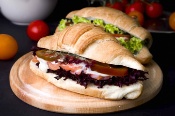 Croissant sandwich with salted salmon