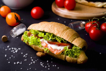 Croissant sandwich with salted salmon