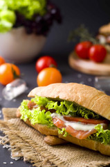 Croissant sandwich with salted salmon