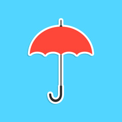 red umbrella sticker isolated on blue background