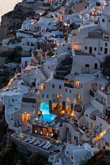 night view oia santorini greece, romantic lighting holiday buildings