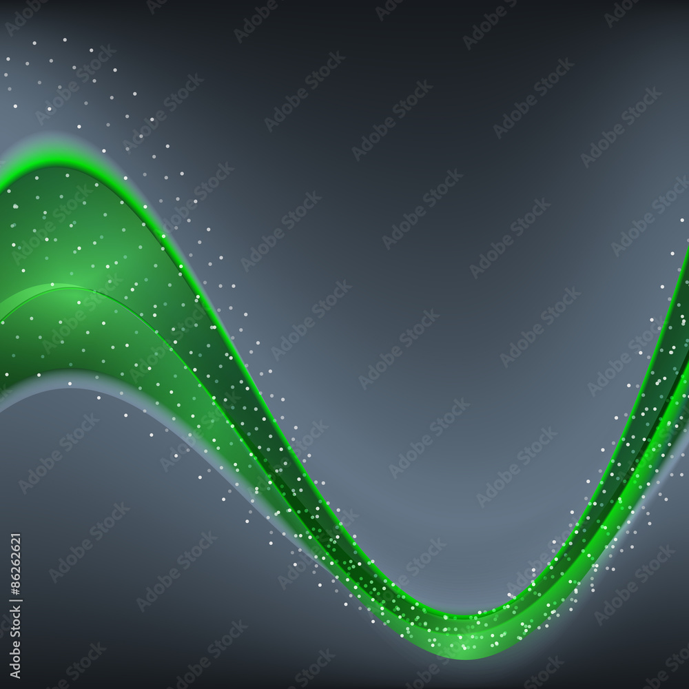 Poster vector abstract background and green waves and dots