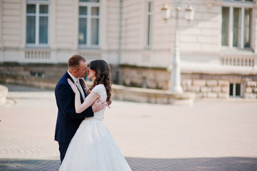 wedding couple on background of great historical palace