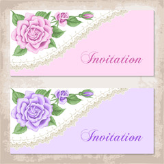 Vintage invitation template with roses