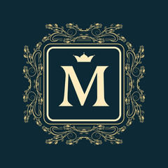 Monogram design elements, graceful template. Elegant line art logo design. Letter M. Business sign, identity for Restaurant, Royalty, Boutique, Cafe, Hotel, Heraldic, Jewelry, Fashion, Wine. Vector