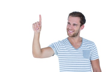 Fototapeta premium Happy handsome man gesturing finger up