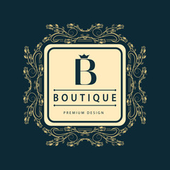 Monogram design elements, graceful template. Elegant line art logo design. Letter B. Business sign, identity for Restaurant, Royalty, Boutique, Cafe, Hotel, Heraldic, Jewelry, Fashion, Wine. Vector